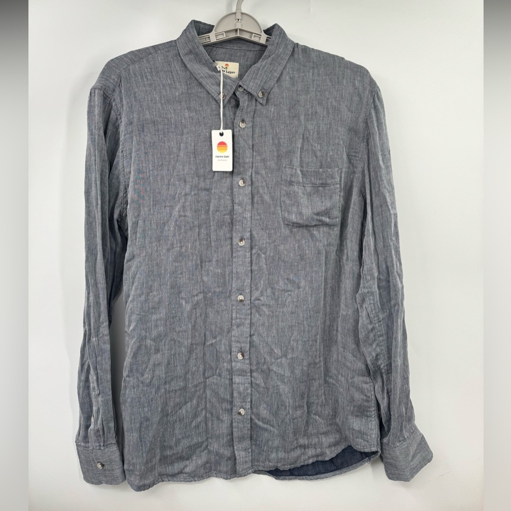 Marine Layer Stretch Selvage Long Sleeve Shirt Gray Large NWT